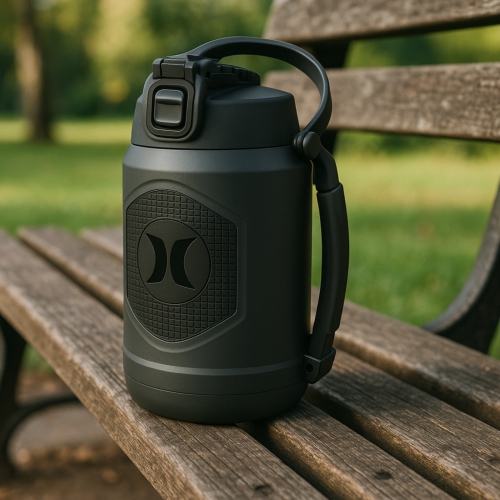 Bouteille d'eau en acier inoxydable 1,9 L de Hurley – Étanche, 12 heures à l'eau froide, avec poignée