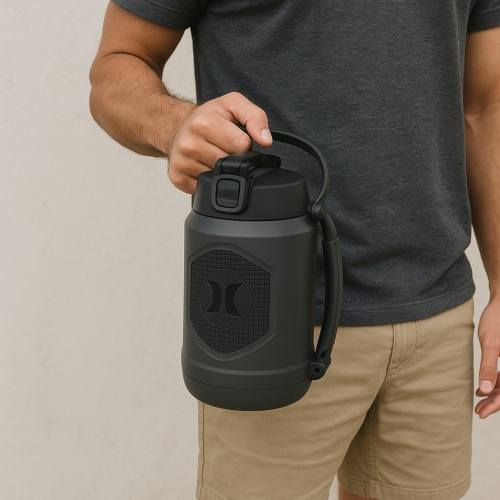 Bouteille d'eau en acier inoxydable 1,9 L de Hurley – Étanche, 12 heures à l'eau froide, avec poignée