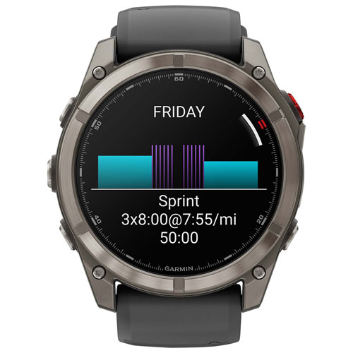 Montre intelligente multisport GPS + LTE AMOLED verre saphir 51 mm fēnix 8 Pro de Garmin - Titane/Graphite/Noir
