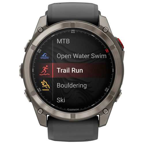 Montre intelligente multisport GPS + LTE AMOLED verre saphir 51 mm fēnix 8 Pro de Garmin - Titane/Graphite/Noir