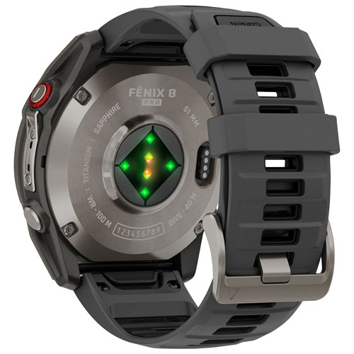 Montre intelligente multisport GPS + LTE AMOLED verre saphir 51 mm fēnix 8 Pro de Garmin - Titane/Graphite/Noir
