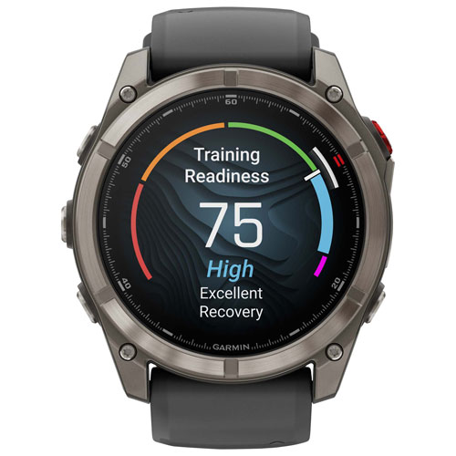 Montre intelligente multisport GPS + LTE AMOLED verre saphir 51 mm fēnix 8 Pro de Garmin - Titane/Graphite/Noir