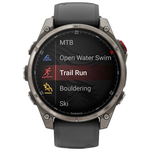 Montre intelligente multisport GPS + LTE AMOLED verre saphir 47 mm fēnix 8 Pro de Garmin - Titane/Graphite/Noir