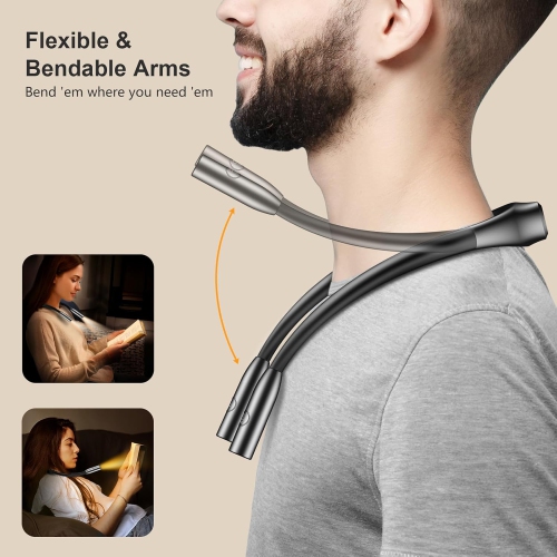 Book Light, 3 Color Temperatures Reading Light, Bendable Neck Light, 80 Hrs Lasting Rechargeable Book Light for Reading in Bed, Knitting, Camping,