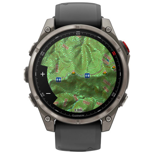 Montre intelligente multisport GPS + LTE AMOLED verre saphir 51 mm fēnix 8 Pro de Garmin - Titane/Noir/Gris galet