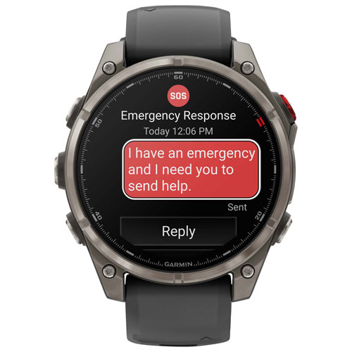 Montre intelligente multisport GPS + LTE AMOLED verre saphir 47 mm fēnix 8 Pro de Garmin - Titane/Noir/Gris galet