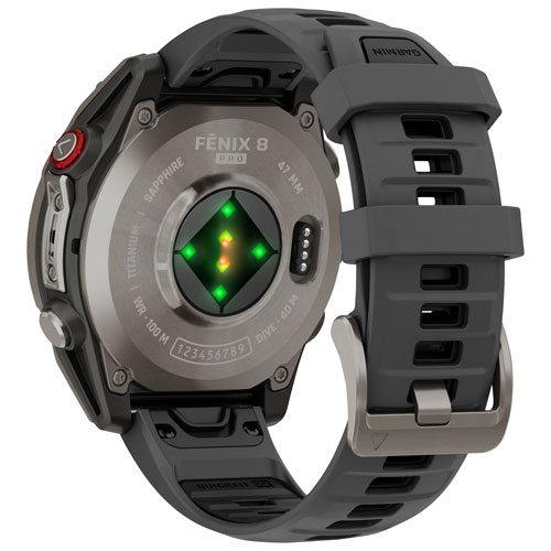 Montre intelligente multisport GPS + LTE AMOLED verre saphir 47 mm fēnix 8 Pro de Garmin - Titane/Noir/Gris galet
