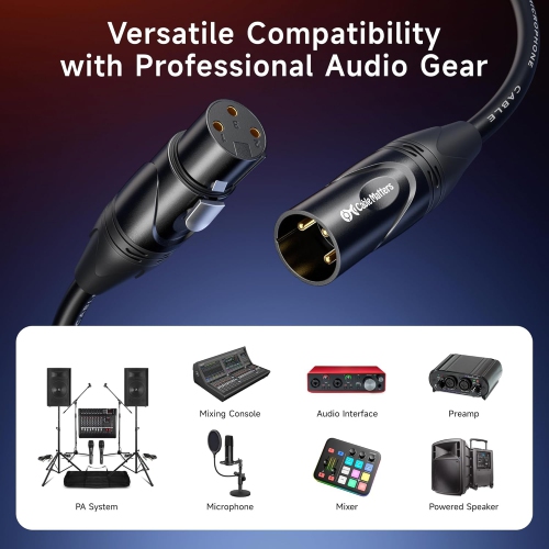 Cable Matters 2-Pack Premium XLR to XLR Cables - 10ft, Male to Female Microphone Cable, Oxygen-Free Copper Mic Cord, Black