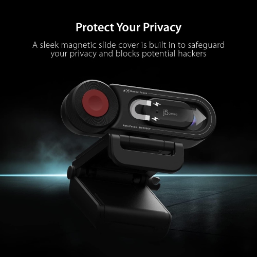 Caméra Web 1080p à deux modes de j5create avec mise au point automatique et manuelle, couvercle de confidentialité magnétique