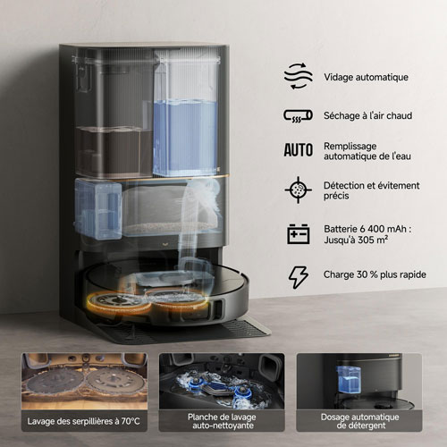 Aspirateur robot à vadrouille à vidange automatique X40 Ultra de Dreame - Noir