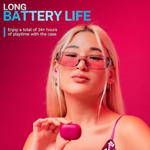 JLab Go Pop ANC True Wireless Earbuds & Charging Case, Fuchsia, Active Noise Cancelling, 10mm Drivers, Dual Connect, Customize Your Sound with App,