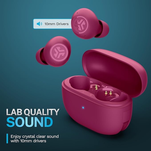 JLab Go Pop ANC True Wireless Earbuds & Charging Case, Fuchsia, Active Noise Cancelling, 10mm Drivers, Dual Connect, Customize Your Sound with App,