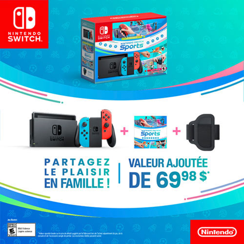 Ensemble avec console Nintendo Switch, Nintendo Switch Sports et sangle de jambe