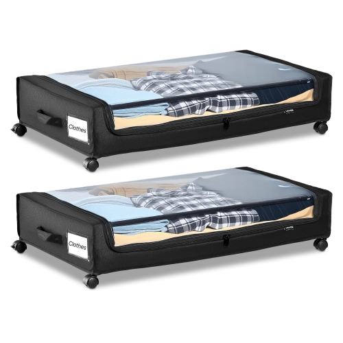 VEVOR 30.3 x 18.5 x 6.8 inch Under Bed Storage with Wheels,Underbed Containers with Clear Lid,Underbed Shoe Organizer,Rolling Under the Bed Storage
