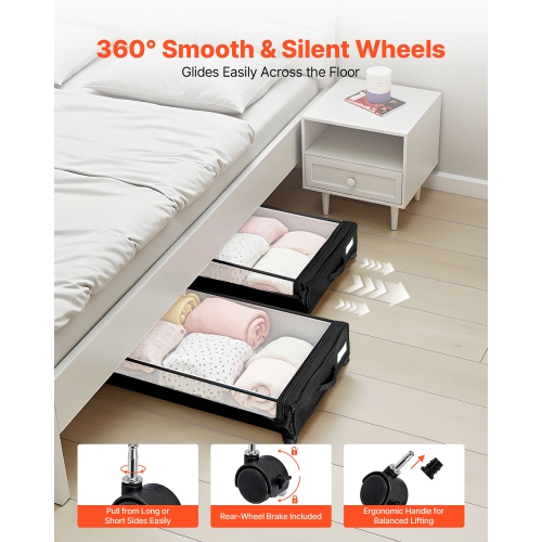 VEVOR 30.3 x 18.5 x 6.8 inch Under Bed Storage with Wheels,Underbed Containers with Clear Lid,Underbed Shoe Organizer,Rolling Under the Bed Storage