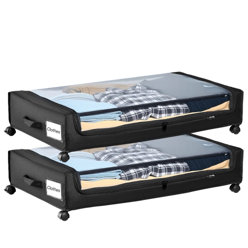 VEVOR 30.3 x 18.5 x 6.8 inch Under Bed Storage with Wheels,Underbed Containers with Clear Lid,Underbed Shoe Organizer,Rolling Under the Bed Storage