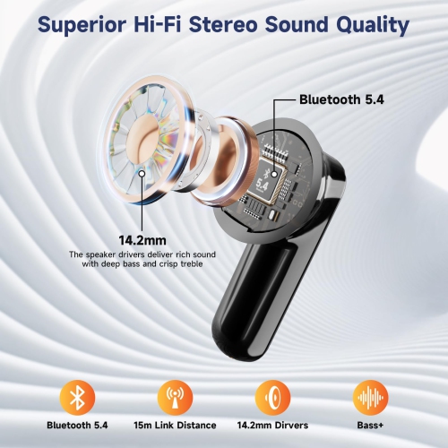 Wireless Bluetooth 5.4 Earbuds with Multi-Functional Touch Screen, ANC/ENC Noise Cancellation, in-Ear Headphones for iPhone Android