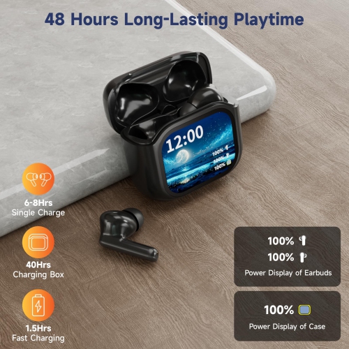 Wireless Bluetooth 5.4 Earbuds with Multi-Functional Touch Screen, ANC/ENC Noise Cancellation, in-Ear Headphones for iPhone Android