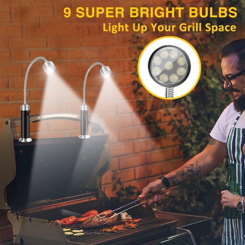 2 Pack Barbecue Grill Light, 360° Rotate Super-Bright, Grilling Gifts for Birthday Anniversary, Weather Resistant, Powerful LED BBQ Light