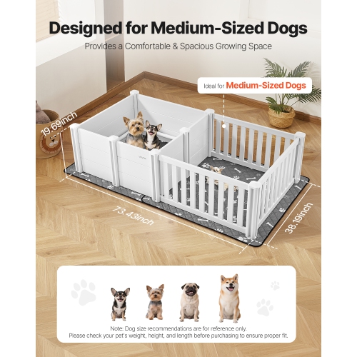 VEVOR 73x38x19.7 in Dog Whelping Box,Plastic Dog Whelping Pen with Adjustable Height Door, Puppy Playpen with Waterproof Pee Pad,Durable Indoor Pet