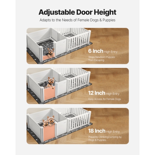 VEVOR 73x38x19.7 in Dog Whelping Box,Plastic Dog Whelping Pen with Adjustable Height Door, Puppy Playpen with Waterproof Pee Pad,Durable Indoor Pet
