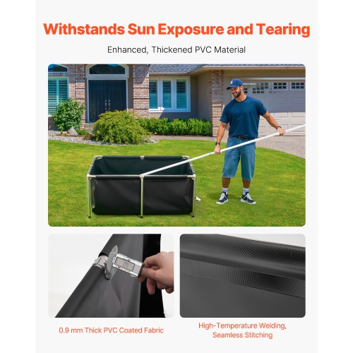 VEVOR 126.8 Gal Canvas Fish Pond, Above Ground Fish Pond, Foldable PVC Koi Tank, Rectangular Goldfish Tank with Stable Frame and Drain Valve, for