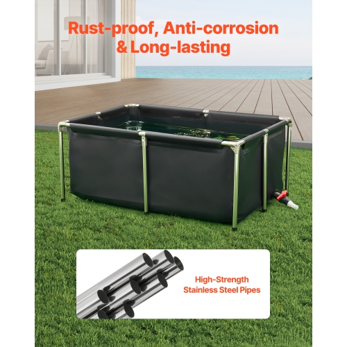 VEVOR 126.8 Gal Canvas Fish Pond, Above Ground Fish Pond, Foldable PVC Koi Tank, Rectangular Goldfish Tank with Stable Frame and Drain Valve, for
