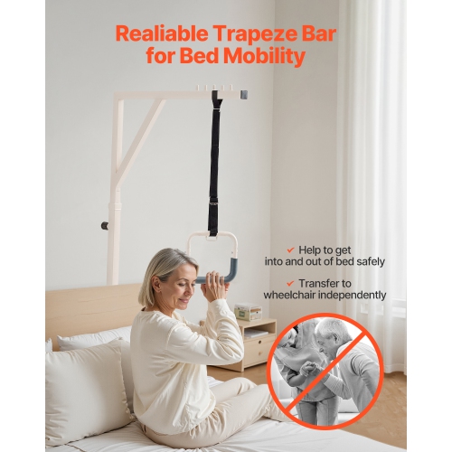 VEVOR 350LBS Weight Capacity Trapeze Bar for Bed Mobility, Height-Adjustable Bed Trapeze with 2 Casters,Heavy Duty Pull Up Assist Bar with Floor