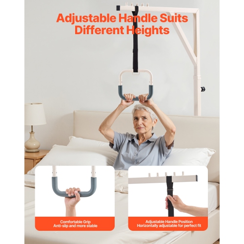 VEVOR 350LBS Weight Capacity Trapeze Bar for Bed Mobility, Height-Adjustable Bed Trapeze with 2 Casters,Heavy Duty Pull Up Assist Bar with Floor
