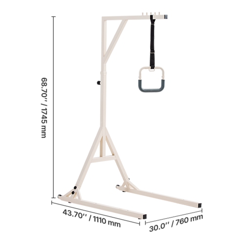 VEVOR 350LBS Weight Capacity Trapeze Bar for Bed Mobility, Height-Adjustable Bed Trapeze with 2 Casters,Heavy Duty Pull Up Assist Bar with Floor