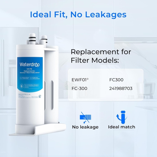 Waterdrop Replacement for EWF01®, FC-300, FC300, EFF-6018A, 241988703 Refrigerator Water Filter, 3 Filters