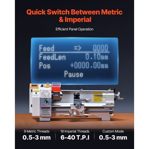 VEVOR 8.7 x 18 in Metal Lathe Machine,Precision Bench Power Metal Lathe, Automatic Feed, 0-2500 RPM Variable Speed,1250W Brushless Motor,for