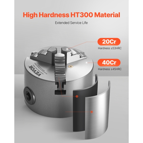 VEVOR 3 Inch 3-Jaw Lathe Chuck,Self-Centering Chuck,0.08-2.48in (2-63 mm) Clamping Range with T-key Fixing Screws Reversible Jaws,HT300