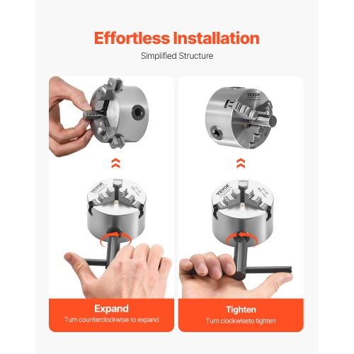 VEVOR 3 Inch 3-Jaw Lathe Chuck,Self-Centering Chuck,0.08-2.48in (2-63 mm) Clamping Range with T-key Fixing Screws Reversible Jaws,HT300
