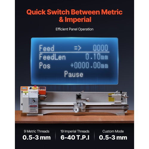 VEVOR 8.7 x 39 in Metal Lathe Machine, Precision Bench Power Metal Lathe,Automatic Feed, 0-2500 RPM Variable Speed,1250W Brushless Motor,for