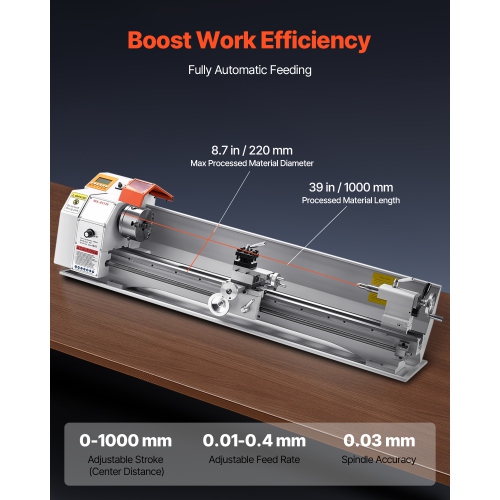 VEVOR 8.7 x 39 in Metal Lathe Machine, Precision Bench Power Metal Lathe,Automatic Feed, 0-2500 RPM Variable Speed,1250W Brushless Motor,for