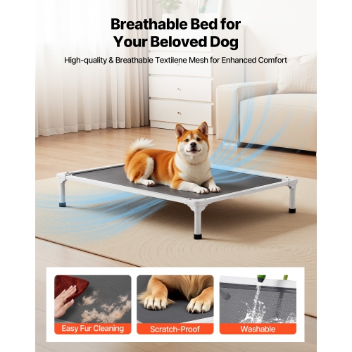 VEVOR L Elevated Dog Bed for Large Dogs, Portable Raised Dog Cot with Aluminum Tube Metal Frame and Breathable Textilene Mesh, Indoor & Outdoor Pet