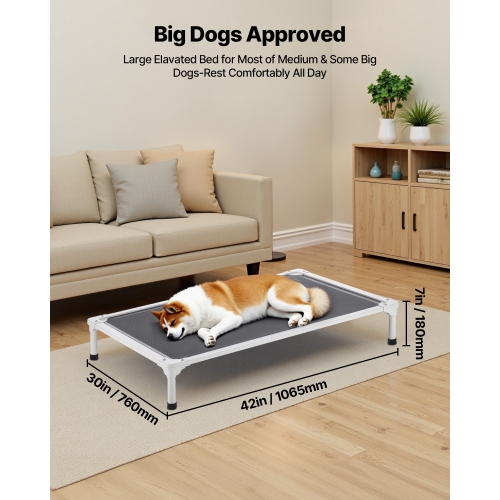 VEVOR L Elevated Dog Bed for Large Dogs, Portable Raised Dog Cot with Aluminum Tube Metal Frame and Breathable Textilene Mesh, Indoor & Outdoor Pet