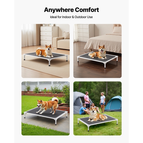 VEVOR L Elevated Dog Bed for Large Dogs, Portable Raised Dog Cot with Aluminum Tube Metal Frame and Breathable Textilene Mesh, Indoor & Outdoor Pet