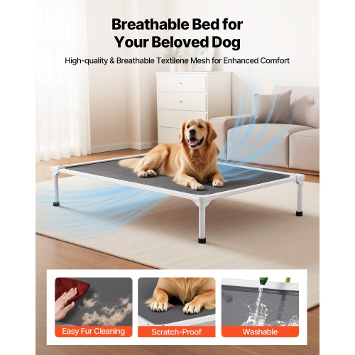 VEVOR XL Elevated Dog Bed for Large Dogs, Portable Raised Dog Cot with Aluminum Tube Metal Frame and Breathable Textilene Mesh,Indoor & Outdoor Pet