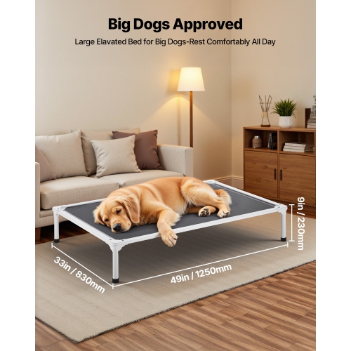 VEVOR XL Elevated Dog Bed for Large Dogs, Portable Raised Dog Cot with Aluminum Tube Metal Frame and Breathable Textilene Mesh,Indoor & Outdoor Pet