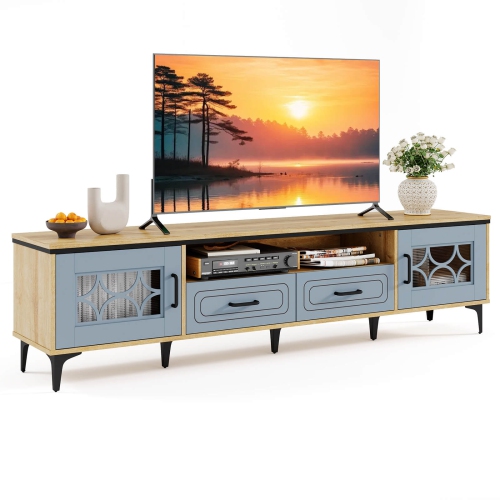 Costway 71" TV Stand for TVs up to 80" with Open Compartment Side Cabinets & Drawers Beige/White