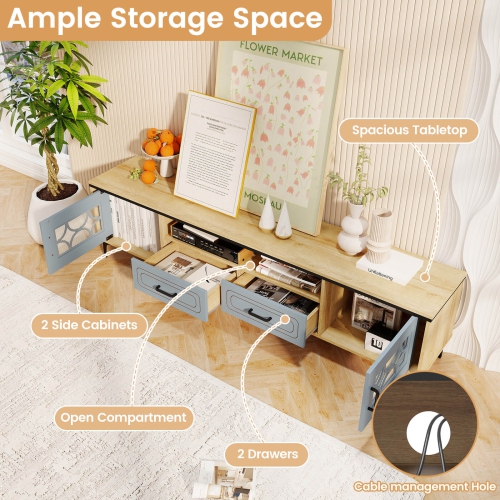 Costway 71" TV Stand for TVs up to 80" with Open Compartment Side Cabinets & Drawers Beige/White