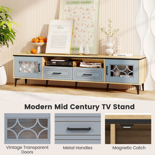 Costway 71" TV Stand for TVs up to 80" with Open Compartment Side Cabinets & Drawers Beige/White