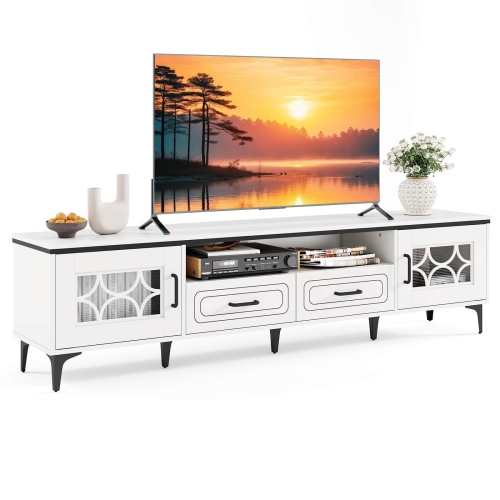 Costway 71" TV Stand for TVs up to 80" with Open Compartment Side Cabinets & Drawers Beige/White