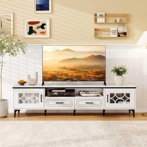 Costway 71" TV Stand for TVs up to 80" with Open Compartment Side Cabinets & Drawers Beige/White