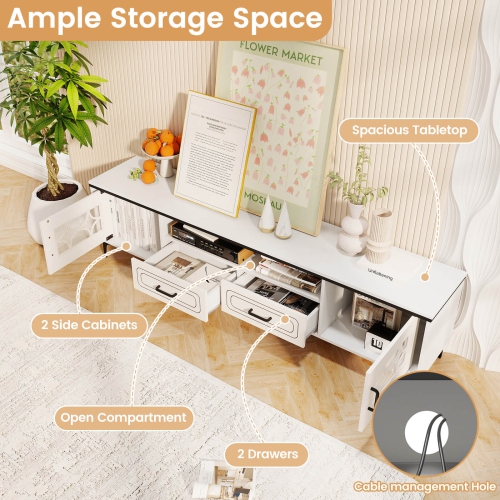 Costway 71" TV Stand for TVs up to 80" with Open Compartment Side Cabinets & Drawers Beige/White