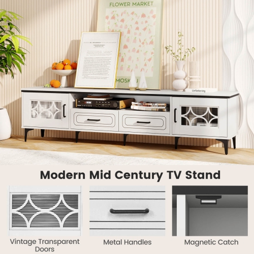 Costway 71" TV Stand for TVs up to 80" with Open Compartment Side Cabinets & Drawers Beige/White
