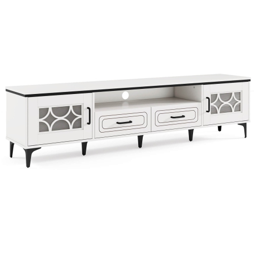 Costway 71" TV Stand for TVs up to 80" with Open Compartment Side Cabinets & Drawers Beige/White