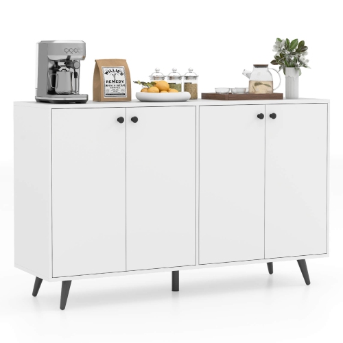 Costway Buffet Sideboard Mid Century Modern 4-Door Storage Cabinet 50" Accent Cabinet Brown/White